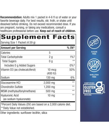Nature's Way Joint Movement Glucosamine Drink Mix Ultra Strength Glucosamine MSM Hyaluronic Acid Vitamin D3 Supports Bones Muscles Cartilage* No Sugar Joint Support* 30 Unflavored Packets - Buy Online on GoSupps.com