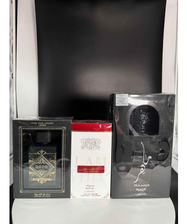 Lattafa Fakhar 3-Piece Set for Unisex (3.4 Oz Bade'e Al Oud For Glory+ 3.4 Oz Ana Abiyedh Rouge + 3.4 Oz Maahir Black Edition) collection - Buy Online on GoSupps.com