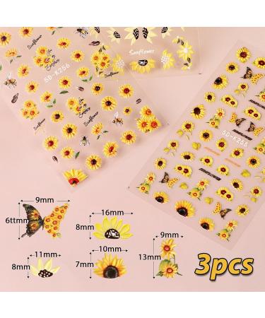 3 Sheets 5D Sunflowers Nail Stickers Summer 5D Embossed Nail Art Decals Self-Adhesive Sunflower Design Nail Art Sticker Manicure Tips DIY Nail Art Nail Decorations for Women Girls - Buy Online on GoSupps.com