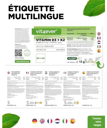 Vitamin D3 + K2 Depot - 100 tablets with 5000 E.I. + Vitamin K2 200 mcg per one tablet - 99.7+% All-Trans (K2VITAL by Kappa) - High dosed - Buy Online on GoSupps.com