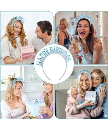 Birthday Crown Headband Happy Birthday Headband for Women Girl Glitter Birthday Tiara Hair Band Headwear Happy Birthday Party Decorations Accessories Gift (Blue) - Buy Online on GoSupps.com