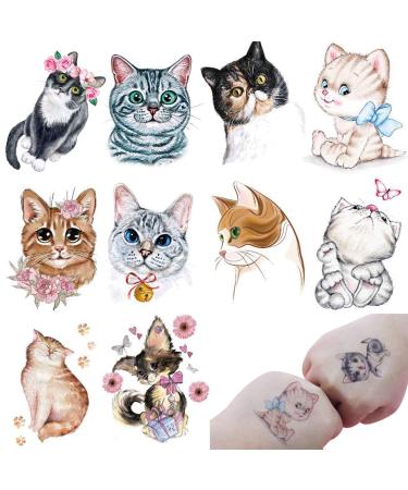 JANSONG 10 Small Sheets Temporary Cat Cartoon Body Art Kids Tattoo Waterproof Tattoos for Boys Girls Cute for Kid Goody Bag Stuffers Party Bag Fillers