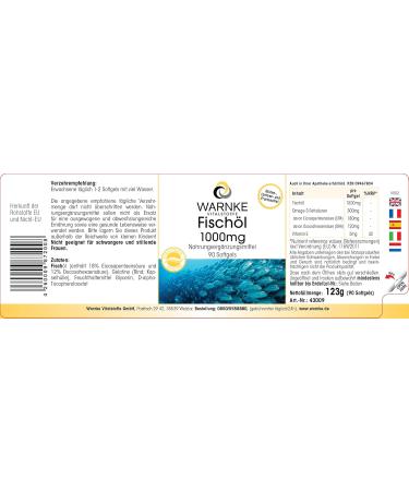 Fish Oil 1000mg - 90 soft capsules - 30% Omega 3 (EPA and DHA) | Warnke Vitalstoffe - Quality from German pharmacies - Buy Online on GoSupps.com