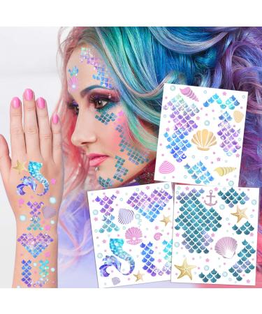 Mermaid Scale Temporary Tattoos Stickers 12 Sheets Mermaid Themed Tattoos Stickers Party Decoration Supplies Party favors for Kids Adults