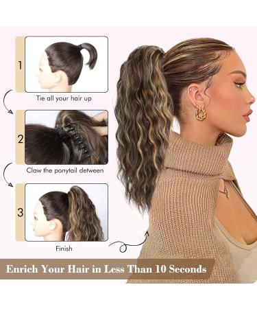 REECHO Multi Layered Curly Wavy Claw Clip Ponytail Extension - Medium Blonde with Highlights | 18 Inch - 160g - Buy Online on GoSupps.com