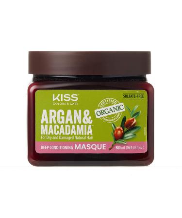 KISS Argan & Macadamia Deep Conditioning Masque 500mL (16.9 US fl.oz) 16.91 Fl Oz (Pack of 1) Hair Masque
