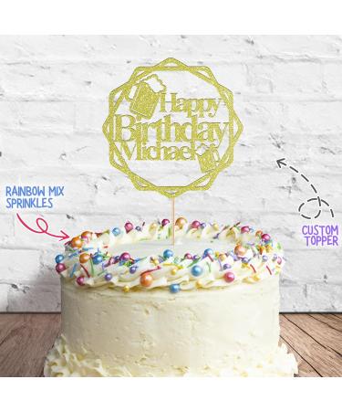 Cakeshop Cake Decoration Pack | Round Beers Happy Birthday Premium Double Sided Glitter Card Cake Topper & 25g Party Pack of Cake Sugar Sprinkles | Custom Name Cake Decorations (Champagne) Non-Prime Glitter Card: Champagne - Buy Online on GoSupps.com