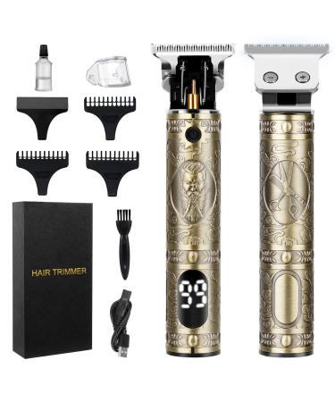 Hair Trimmer for Men, Electric Beard Trimmer, Zero Gapped Cordless Trimmer, Rechargeable T-Blade Trimmer, Professional Hair Clippers for Men, Shaver Hair Cutting Kit with LCD Display, Gifts for Men Gold