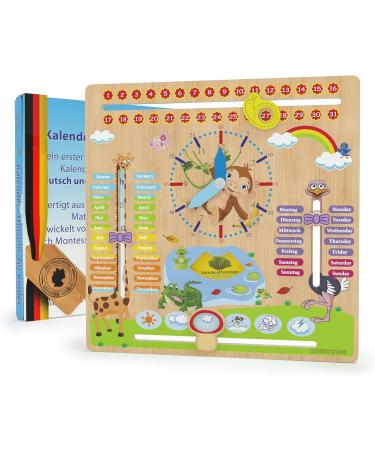 Woodywood Calendar Watch for Children - Bilingual Montessori Learning Clock in Wood - 30x30 cm - Teach Time Date & More Ideal Gift for Kids - Buy Online on GoSupps.com