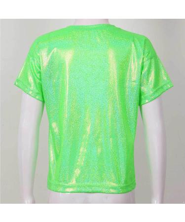 KKmeter Kids Short Sleeve Metallic Green Dance T-Shirt - Size 6-7 - Buy Online on GoSupps.com