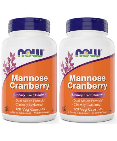 NOW Foods Mannose Cranberry 120 Capsules (Pack of 2) - with PAC - 450mg dMannose 250mg Whole Cranberry - Urinary Tract Health* - Vegan Friendly Supplement Non-GMO