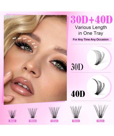 wiwoseo Russian Cluster Lashes Kit DIY Eyelash Extension Kit Individual Lashes Kit with Lash Bond and Seal and Lash Applicator Tool for Self Application at Home (0.07d 9-16mm 30p+40p) G-cluster lashes kit 9-16MM-i - Buy Online on GoSupps.com