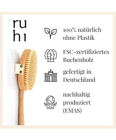 Ruhi Body Brush | 100% Natural Bristles | FSC-Certified Beech Wood | Plastic-Free Dry Brush for Back Massages & Cellulite | Made in Germany - Buy Online on GoSupps.com