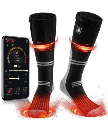 Heated Socks for Men Women 2022 Upgraded Rechargeable Washable APP Remote Control 7.4V Battery Electric Heating Socks for Hunting Ice Fishing Camping Hiking Skiing Outdoor Work Black Medium