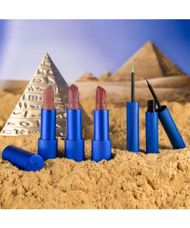 Whats Up Beauty - Egyptian Queen Collection (3 Lipsticks & 2 Liquid Eyeliners) Clean Cruelty Free Vegan Lip Eye Makeup