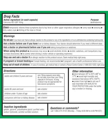 Antihistamine Allergy Relief Cetirizine HCL 10mg Softgel - 65 Count | Healthy Living - Buy Online on GoSupps.com