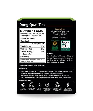 Buddha Teas Organic Dong Quai Tea - 18 Bleach-Free Tea Bags | USDA & CCOF Certified, OU Kosher - Buy Online on GoSupps.com