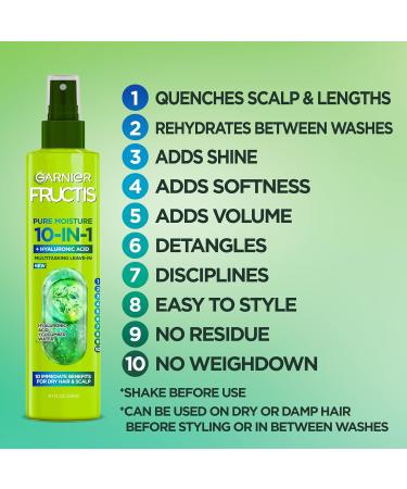 Garnier Fructis Pure Moisture 10-in-1 Spray for Dry Hair and Scalp Hyaluronic Acid 8.1 Fl Oz 1 Count (Packaging May Vary) 8.1 Fl Oz (Pack of 1) - Buy Online on GoSupps.com