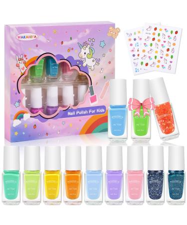 Children's nail polish set 12 colors blue water -based peel off children nail polish kit with unicorn sticker quickly dry non -toxic nail polish set gift set for girls green blue pink - Buy Online on GoSupps.com