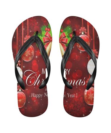 Mnsruu Snowflakes Christmas Ball Red Flip Flops Flip Sandals Home Slippers Hotel Spa Bedroom Travel L for Men Women