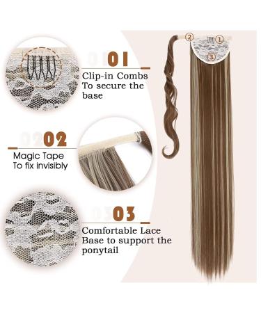 Tess Ponytail Extension Balayage 60cm - Light Brown with Ash Blonde Smooth Braid 90g Long Hair Extension - Buy Online on GoSupps.com