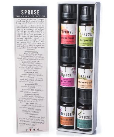 SPRUSE Canadian Amber Collection 100% Natural Essential Oils Set of 6 - Cardamom Marjoram Rose Geranium Grapefruit Cederwood & Tea Tree - Buy Online on GoSupps.com