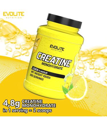 Evolite Nutrition Creatine Monohydrate 1000g - Flavored Creatine Powder & Pre Workout Booster with Taurine - Lemon 1 KG - Buy Online on GoSupps.com