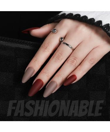FANDAMEI Matte Acrylic Fake Nails - 12 Packs (288PCS) + 10g Nail Glue | DIY Nail Art | Medium Almond Stiletto False Nails - 12 Solid Colors - Buy Online on GoSupps.com