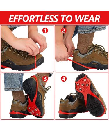 2 Pairs Red Non Slip Ice Cleats for Men and Women - Snow Traction Cleats Crampons for Walking and Running on Snow and Ice - Buy Online on GoSupps.com