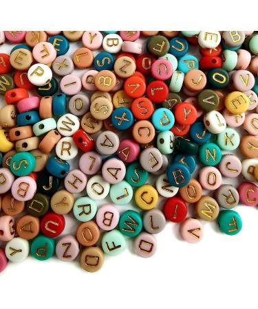 Amaney 1000pcs 4x7mm Round Colorful Acrylic Letter Beads with Gold Alphabet for Jewelry Making - Buy Online on GoSupps.com