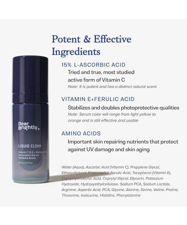 Dear Brightly Vitamin C Serum with Ferulic Acid & Vitamin E | Glowing Skin Sensitive Skin Friendly | Refillable 0.7 fl oz Glass Bottle - Buy Online on GoSupps.com