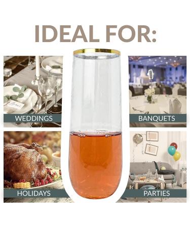 Reli 9 oz Clear Plastic Champagne Flutes with Gold Rim - 25 Pack | BPA-Free & Shatterproof Disposable Stemless Mimosa Glasses | Ideal for Cocktails, Weddings & Champagne Celebrations - Buy Online on GoSupps.com