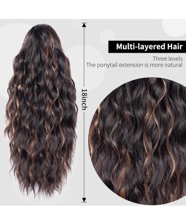 18 inch Multi-Layered Highlight Ponytail Extension - Natural Synthetic Clip in Hair Pieces for Women - Black Brown Highlighted Caramel Blonde - Claw Clip - Buy Online on GoSupps.com