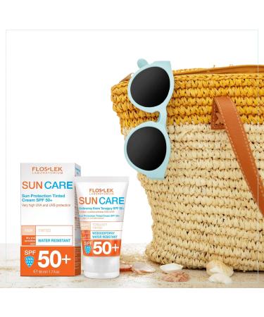 FLOSLEK Sun Protection Tinted Cream SPF 50+ | 50 ml | Masks Skin Imperfections: Stains Discoloration Redness | Intended for People of All Ages with Dry and Sensitive Skin | Manufactured in EU - Buy Online on GoSupps.com