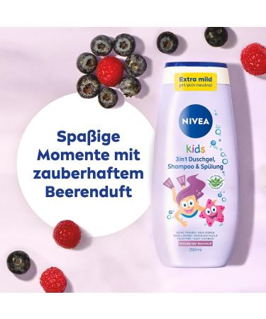 Nivea Kids 3in1 Shower Gel & Shampoo - Mild Soap-Free Care with Enchanting Berry Scent (250ml) - Ideal for Daily Use - Buy Online on GoSupps.com