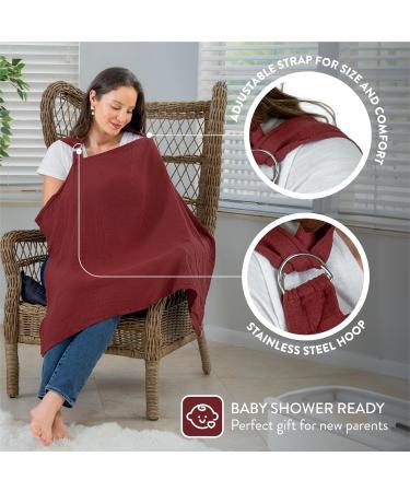 Comfy Cubs Muslin Nursing Cover - Soft & Breathable Cotton Breastfeeding Apron for Mom with Rigid Hoop - Wine Color - Buy Online on GoSupps.com