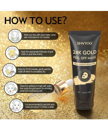 3-in-1 Blackhead Remover Mask with 24K Gold Serum - Deep Cleansing Peel Mask for Blackheads, Whiteheads, Acne & Oil - Includes Silicon Brush - 80g+20ml - Buy Online on GoSupps.com