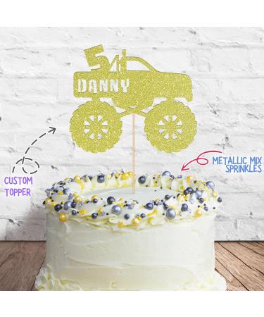 Cakeshop Cake Decoration Pack | Monster Truck Theme Premium Double Sided Glitter Card Cake Topper & 25g Party Pack of Cake Sugar Sprinkles | Custom Name & Age Cake Decorations (Champagne) Prime Glitter Card: Champagne - Buy Online on GoSupps.com