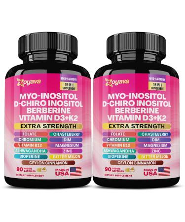 Myo Inositol Supplement 750mg Berberine 500mg D-Chiro Inositol 50mg Folate 400mcg Chromium 100mcg Ceylon Cinnamon 200mg Ashwagandha 100mg DIM 75mg Vitex Chasteberry 150mg 90 Capsules (2 Pack)