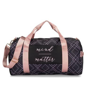 Gym Bag for Women with Shoe Compartment and Wet Pocket | Durable Lightweight Gym Duffle Bag with Motivational Quote and Graphic Designs | Great for Exercise and Overnights | Rose/Black - Diamond Design Duffle Bag - Rose/Black - Diamond Design