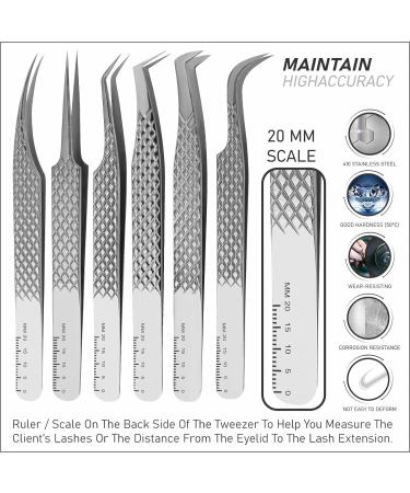 PHLASH TOOLS Pack of 6 Eyelash Extension Tweezers Set - Japanese Stainless Steel Kit with Curved, Straight, C-Point, Isolation, L-Type, 75 Wide Tip, 45 Volume | Grey - Buy Online on GoSupps.com