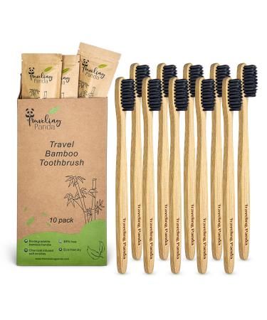 Traveling Panda Bamboo Toothbrushes Soft Bristles Charcoal Infused  Travel Toothbrush Kit  Essentials for on The Go Teeth Brushing  10 Large Brushes