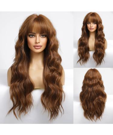 Haircube Dark Auburn Long Wavy Wig with Bangs for Women - Heat Resistant Synthetic Curly Hairpiece for Daily and Party Wear - Buy Online on GoSupps.com