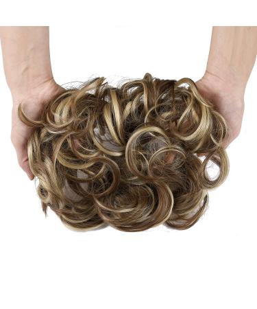 GIRLSHOW Messy Curly Big Hair Scrunchies 2.82oz Synthetic Hair Bun Extensions - Ash Blonde & Medium Golden Brown Mixed Updo for Women/Girls - Buy Online on GoSupps.com