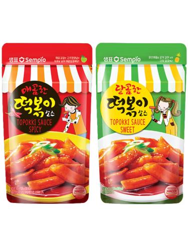 Sempio Topokki Sauce Variety Pack of 2 (Sweet 150g and Spicy 150g) - Korean Rice Cake Tteokbokki Sauce Combo