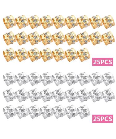 50pcs Rhinestone Dreadlocks Beads Hair Ring Decoration Braiding Hair Braid Cuff Clip Hollow Heart Tube Beads Accessory Golden Silver - Buy Online on GoSupps.com