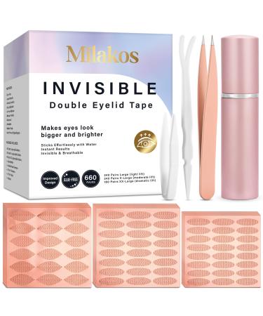 Milakos Eyelid Tape 660 Pairs  Double Eyelid Tape for Hooded Eyes Invisible  Eye Lift Tape for Droopy Lids  Hooded Eyes - Glue-Free Waterproof Fiber Eyelid Lifter Strips Eyelid Correcting Strips