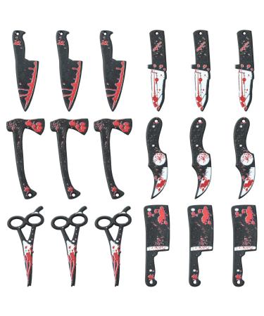 DanLingJewelry 12Pcs 6 Styles Fake Knife Scissor Axe Charms Halloween Tool Charms for DIY Jewelry Making Crafting 12pcs - bloody tool - 6 styles
