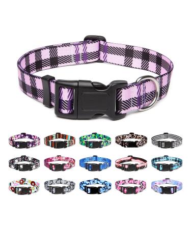 Mercano dog collar adjustable soft nylon comfort & robust patterned dog collar for small medium -sized dog puppies (M checkered purple) m checkered purple
