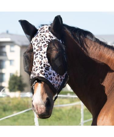 Harrison Howard Super Comfort Stretchy Fly Mask Large Eye Space With UV Protection Skin with Breatathability Print (L) Print Large Leopard